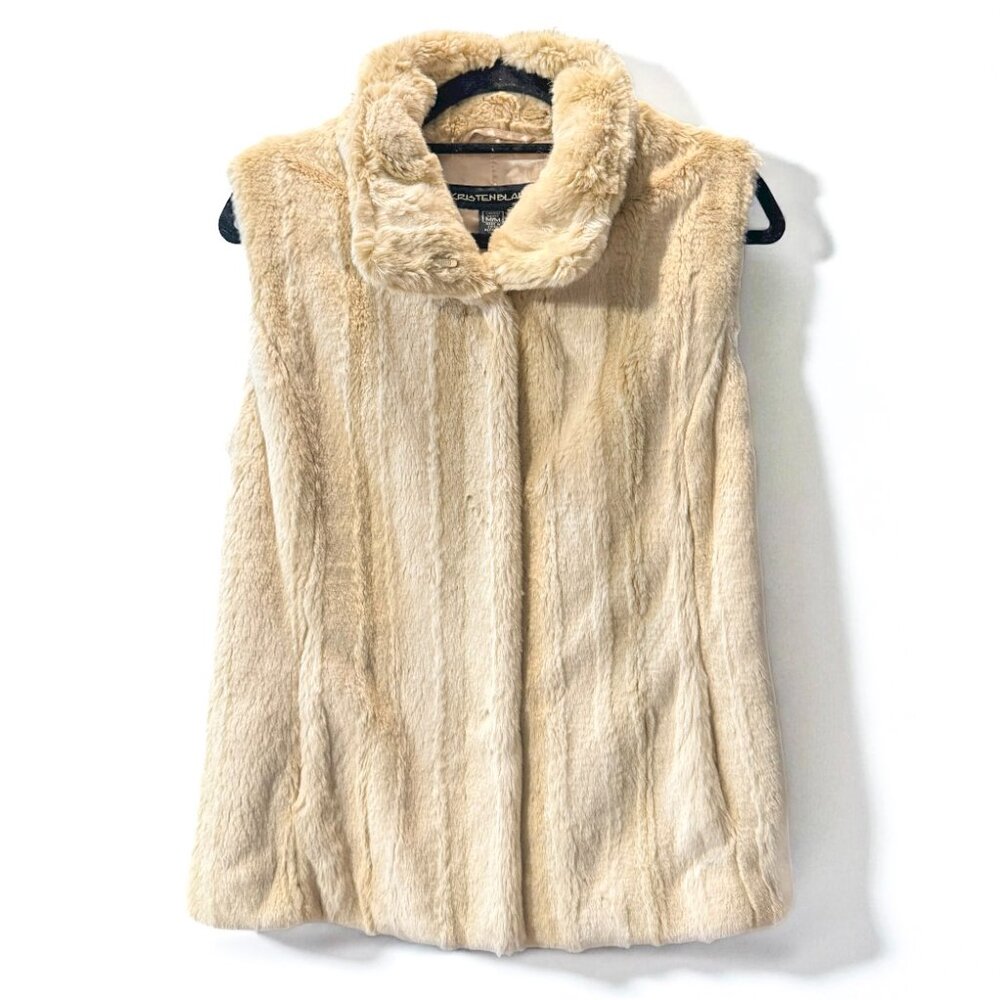 Kristen Blake Faux Fur Vest Silky Lining Gold Tan Cream Women's Size M - Picture 3 of 8